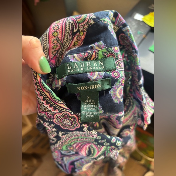 Women’s 100% Cotton Navy Blue Paisley Patchwork Boho Spring Button Down Size XL - Picture 7 of 13